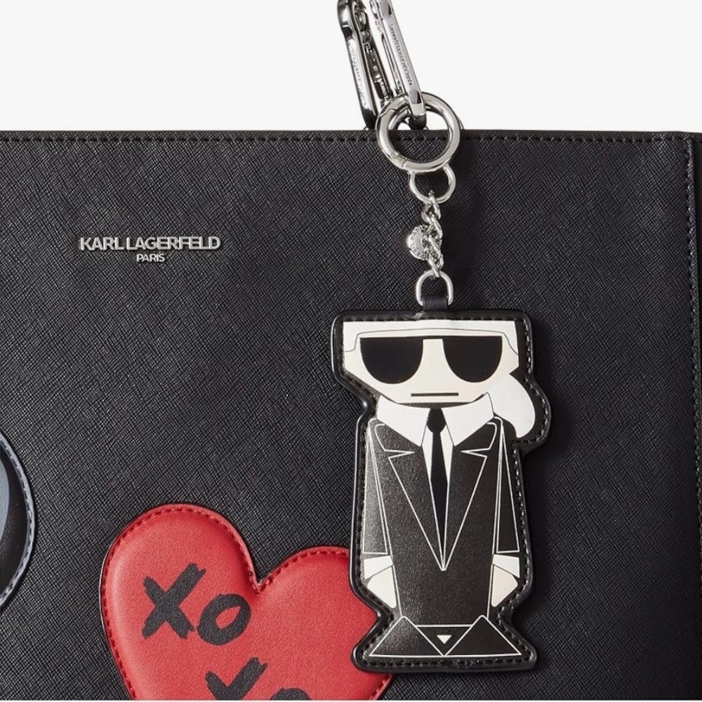Karl Lagerfeld Black Tote with Patches & Charm Accents size 14 1/4 x 11 1/2” New - Picture 4 of 17